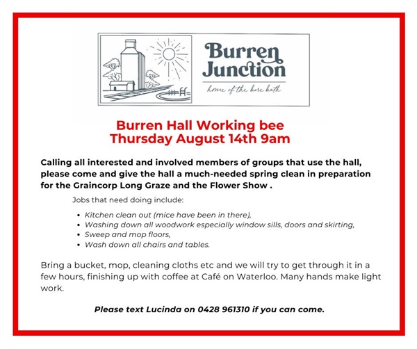 Burren Junction Working Bee at School of Arts Hall